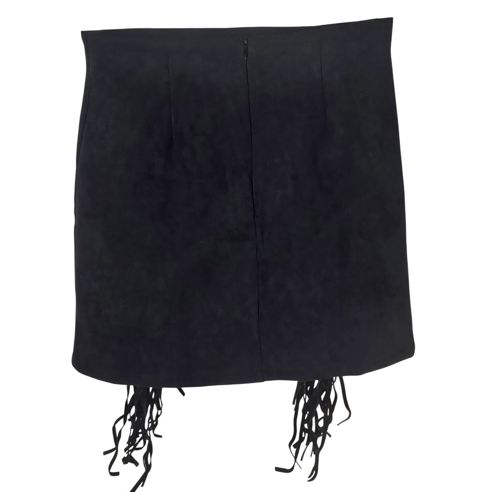 Urban Outfitters Copycat Black Suede‎ Fringe Mini Skirt Boho Festival Size Small